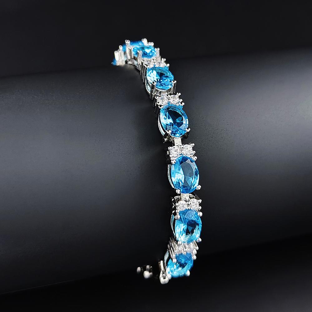 New Luxury SKY Blue Color Oval Bracelet Bangle for Women Anniversary Gift Jewelry Wholesale S6114