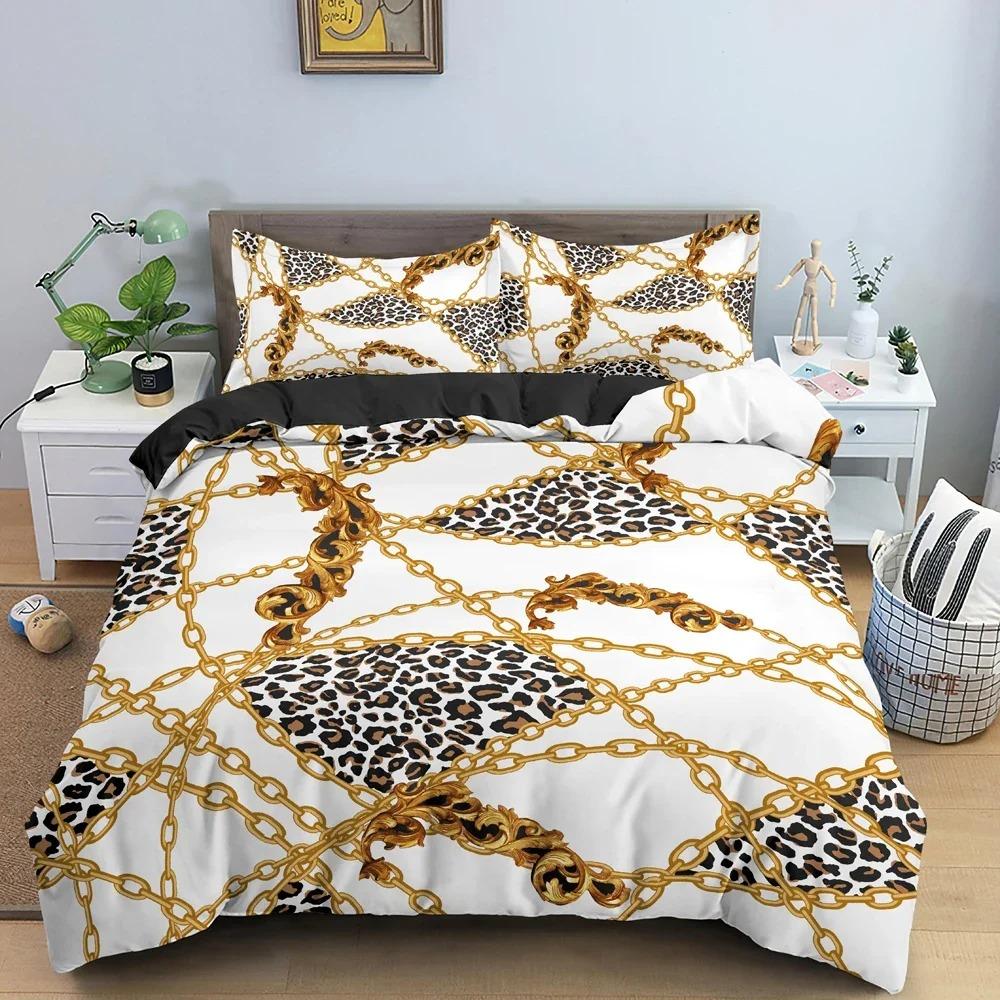 Gold Chains Duvet Cover Leopard Pattern Bedding Set Comforter Covers For Bedroom Twin King Size Soft Quilt Cover Home Textile