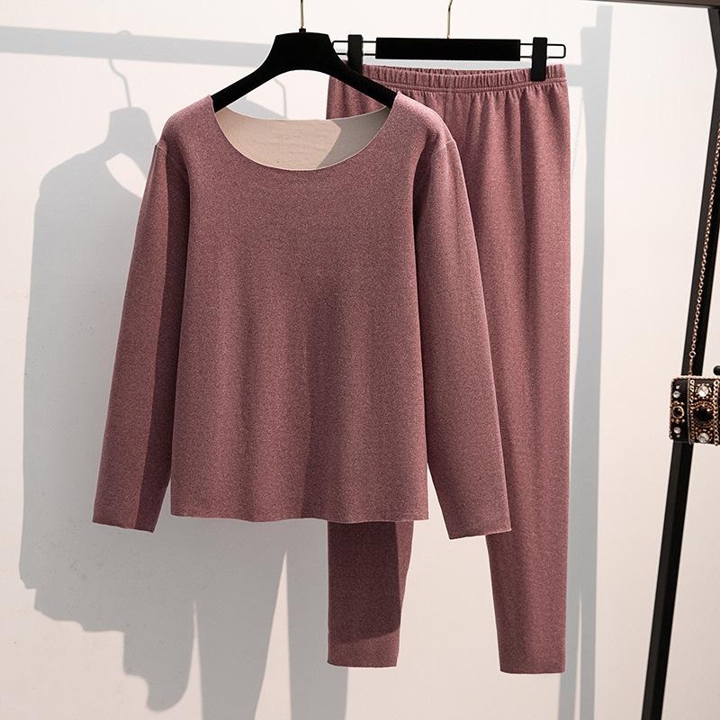 Women Plus Size Seamless Thermal Underwear Set Long Sleeve Top And Long Pants