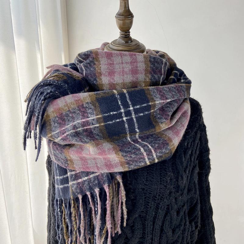Women Winter Retro Knitted Scarf Headscarf Ladies Men Casual Preppy Plaid Warm Scarve Mujer Male Wrap Shawl Unisex New Korean