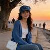 3D Floral Decor Jean Hat Solid Color Duckbill Cap Trendy Floral Decor Hat  Sun Protection