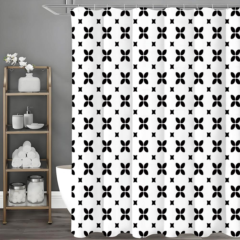 Clover Continuous Decorative Pattern Shower Curtain, Bathroom Decorative Shower Curtain, Waterproof Shower Curtain with Hooks