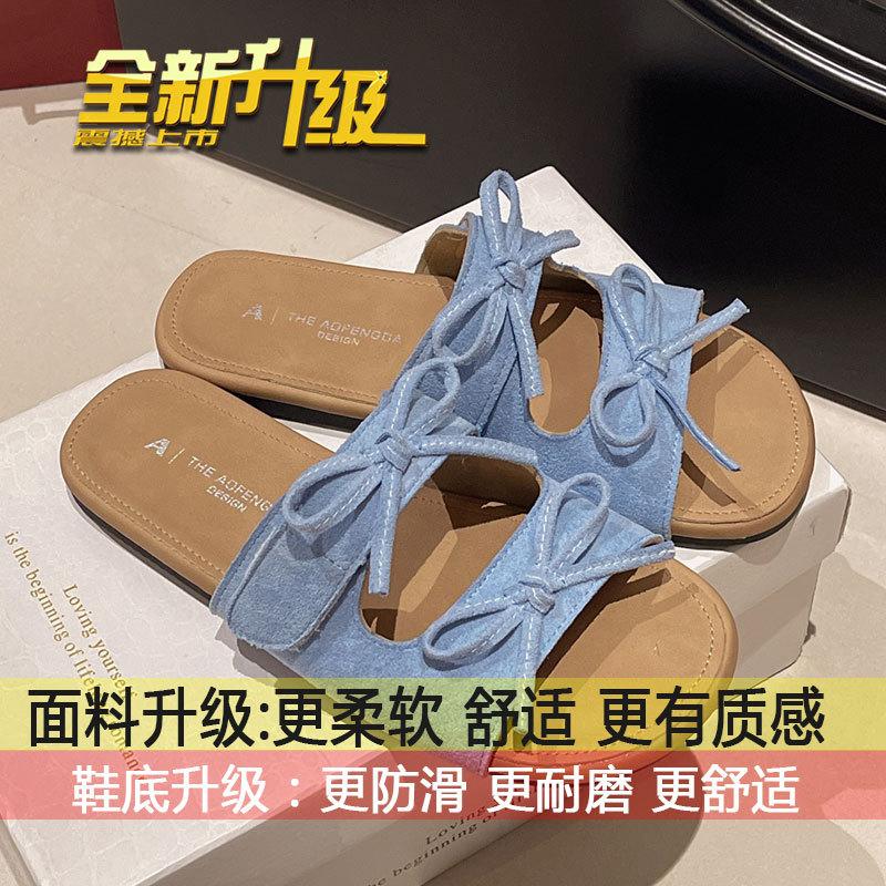 

Super fire bow beach cool slippers Boken sandals women s outer wear 2025 summer new flat-bottomed Boken slippers 40