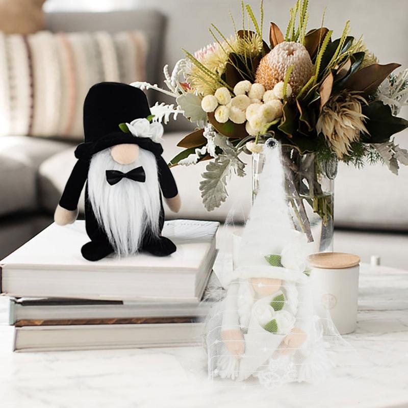 Pluszowy krasnal w sukni ślubnej, dekoracja dla panny młodej i pana młodego, lalka krasnal, prezent walentynkowy, dekoracje na przyjęcie weselne