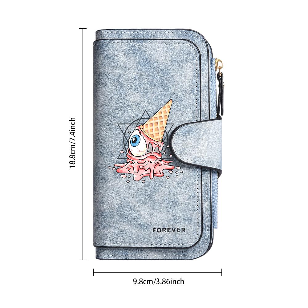 Cute Eye Ice Cream Print Long Wallet Fashion Multi Slot Portable Purse for Women Daily Use