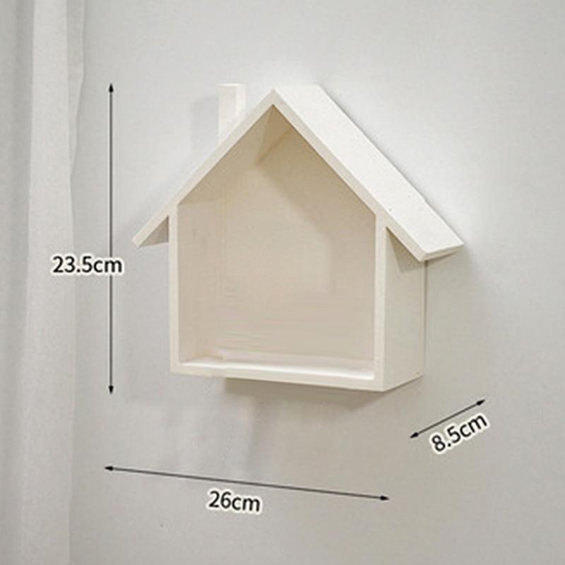 Display Toy Shelf Wooden Wall Shelf Wall Mounted Floating Shelves House Shape Wall Storage Organizer Key Storage Rack Wall Decor