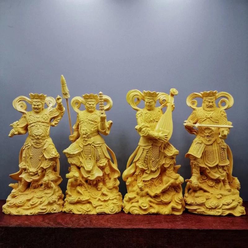 

4 шт./набор из коллекции самшита, китайские латунные резные фигурки четырех небесных королей, статуи Будды, резные фигурки из цельного дерева 4pcs