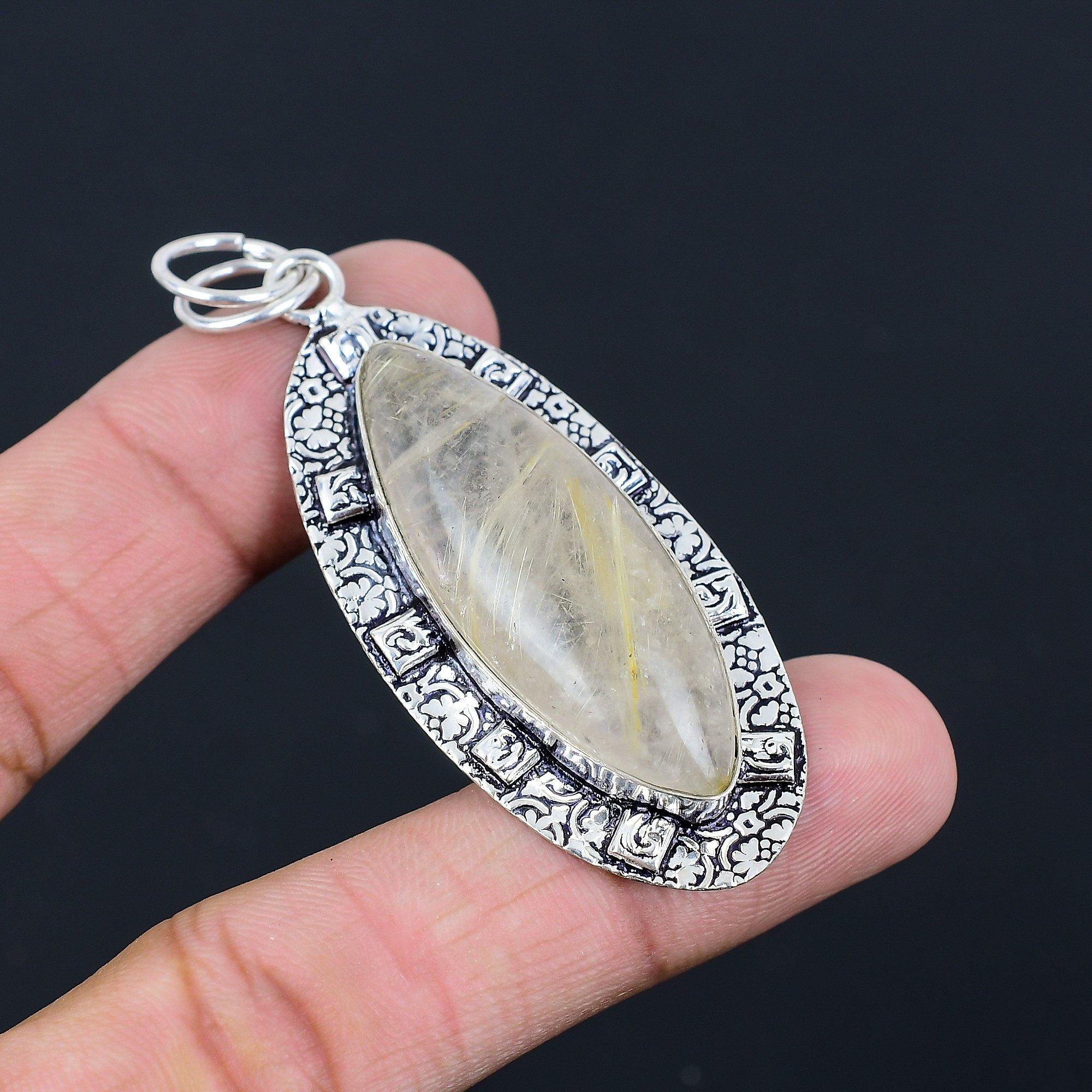 Easter Deal 925 Sterling Silver Natural Golden Rutile Engagement Pendant Jewelry