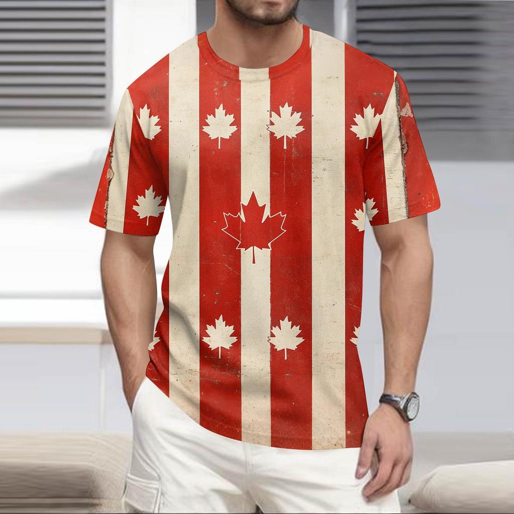 T-shirt Top Décontracté à Col Rond et Manches Courtes Imprimé Plage Hawaïen pour Homme