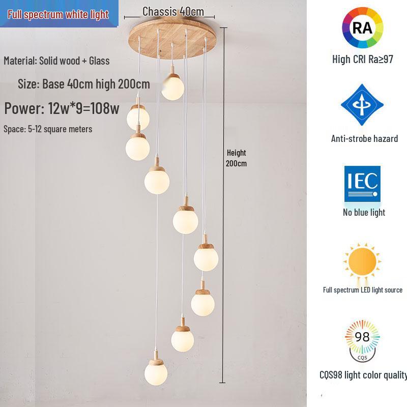 Nordic Solid Wood Spiral Staircase Chandelier for Dining Room and Mezzanine