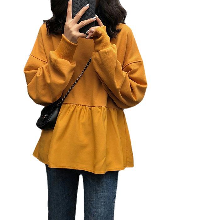 2024 Autumn Korean Style Loose Slimming Student Casual Thin Solid Color Women's Sweatshirt