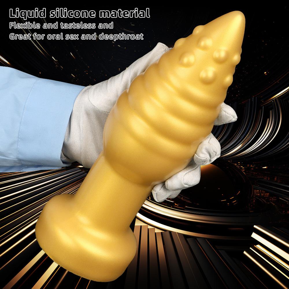Extra Large Soft Gold Silicone Tapered Anal Plug with Suction Cup Fisting Trainer Dildo Expander Toy Big Penis