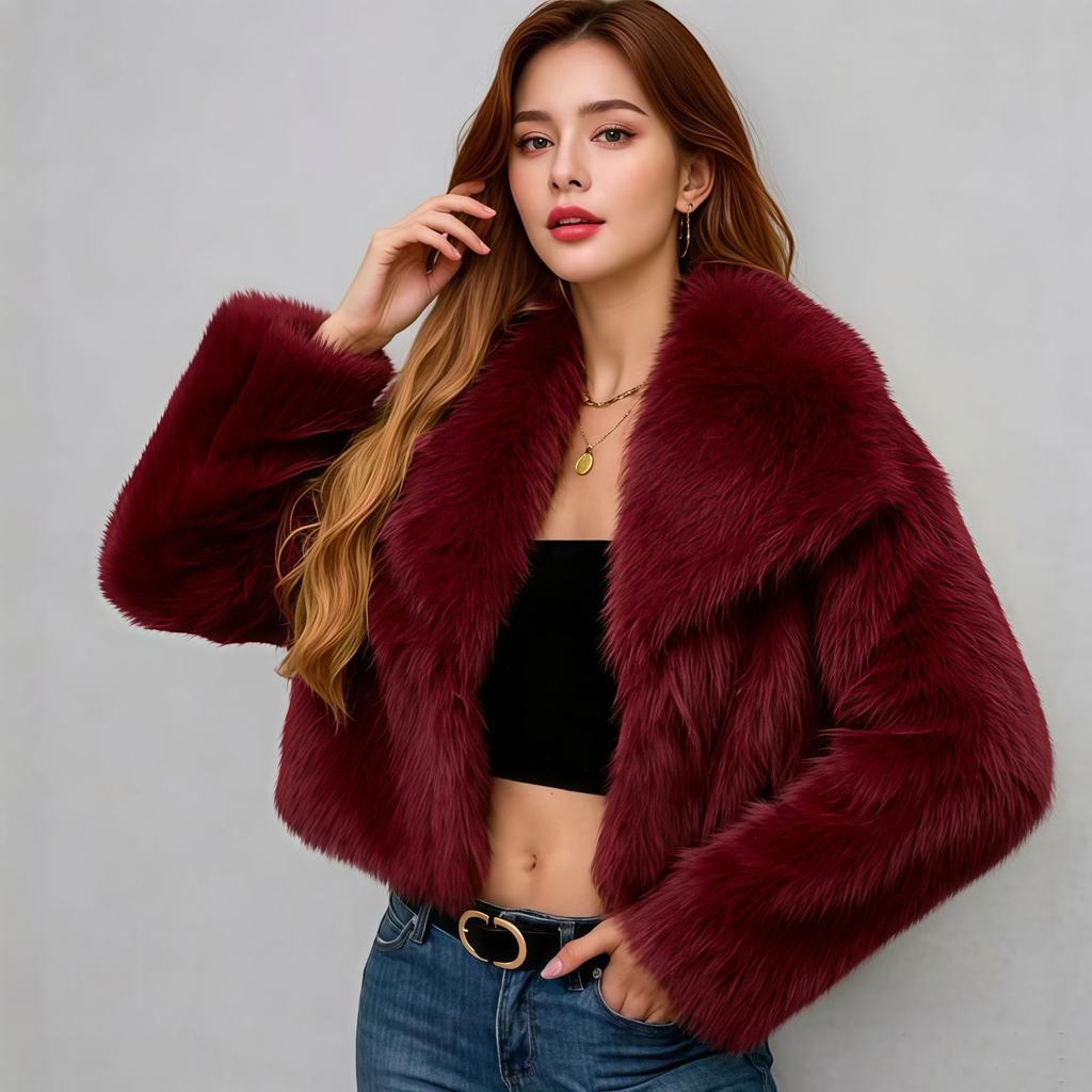 Winter short imitation fur coat women's European and American street style imitation fox fur coat plush jacket large size