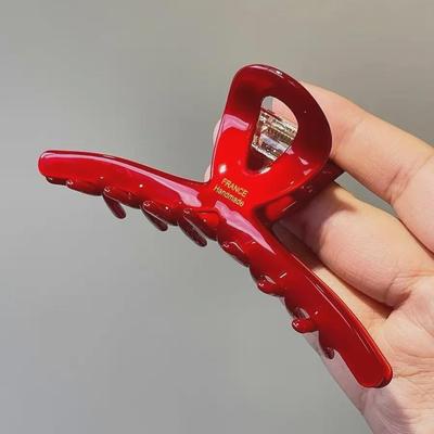 Premium Red Acetate Hair Shark Clip from South Korea