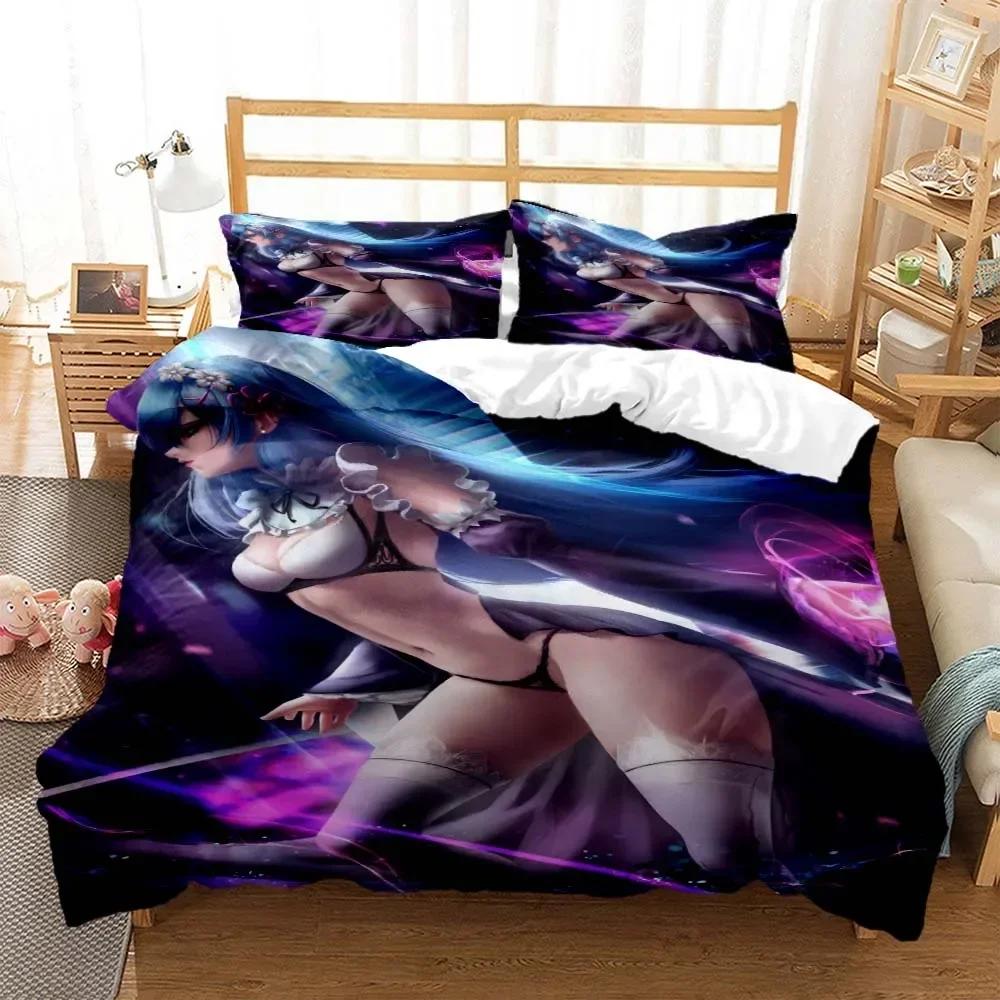 Sexy anime beauty Digital Print Comfortable Duvet Quilt Cover Pillowcase Bedding Set Children Bedroom Decoration Home Textile