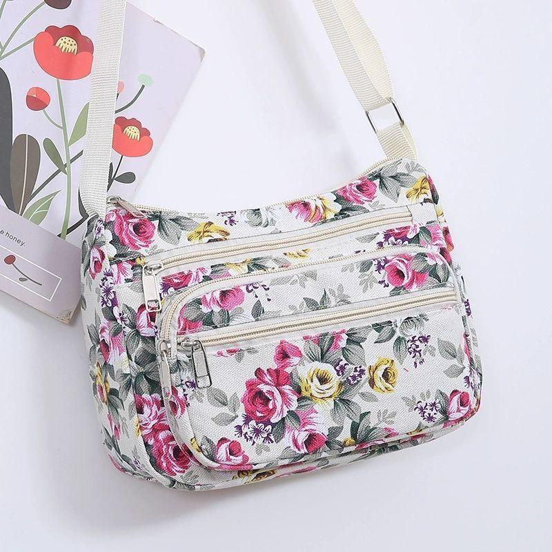 Große Baumwoll-Canvas-Schultertasche mit Reißverschluss für den täglichen Gebrauch