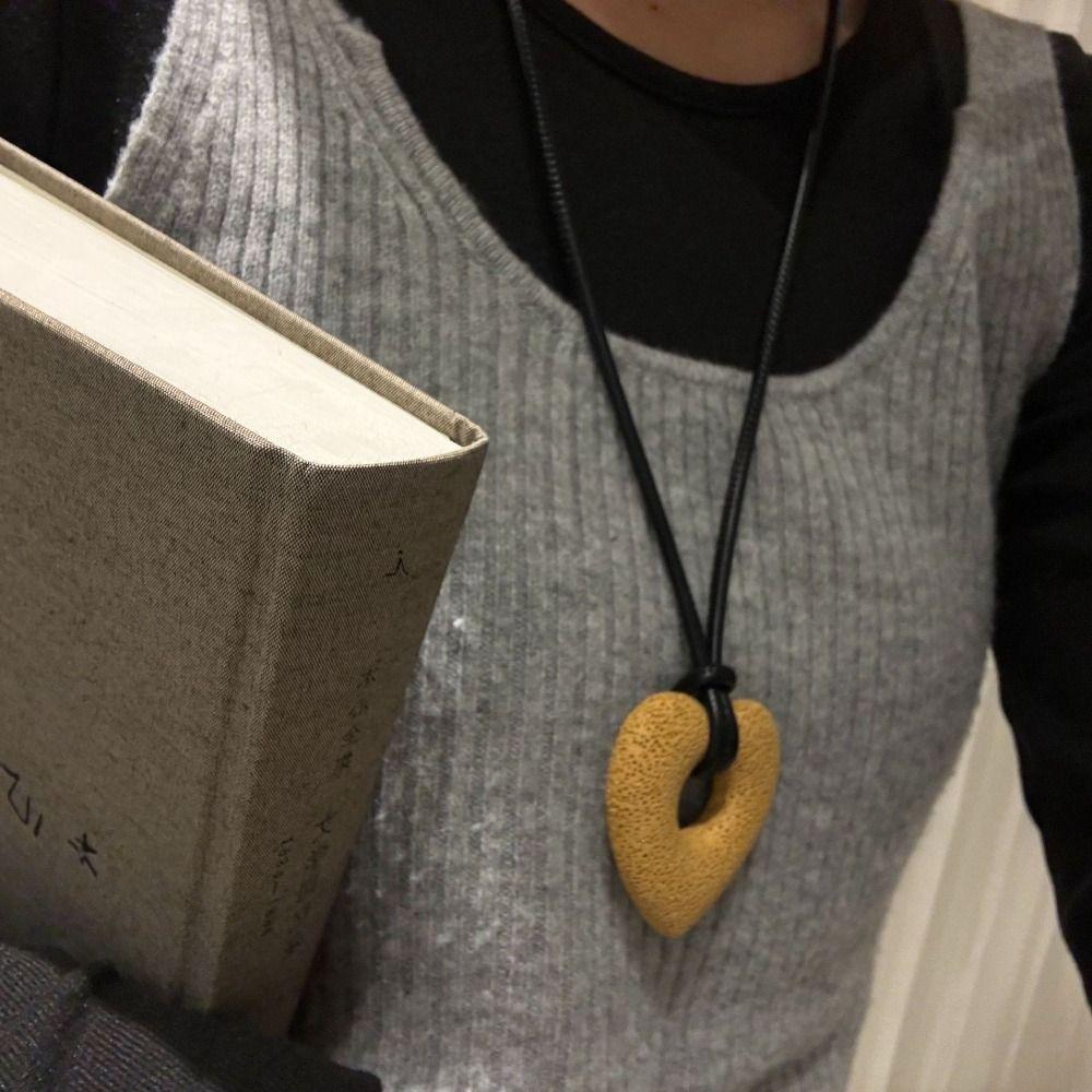 Elegant Volcanic Stone Heart Necklace Ins Personalized Sweater Chain Hollow Stone Pendant Daily