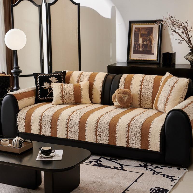 Sofa Cushion  New Thousand Bird Grid Thickened Plush Seat Cushion High-end Non-slip Leather Sofa Cover Winter Cover