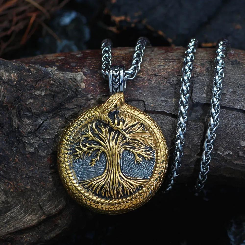 Nordic Tree of Life Pendant Necklace Stainless Steel Vintage Yggdrasil Ourobles Necklace Men Scandinavian Jewelry