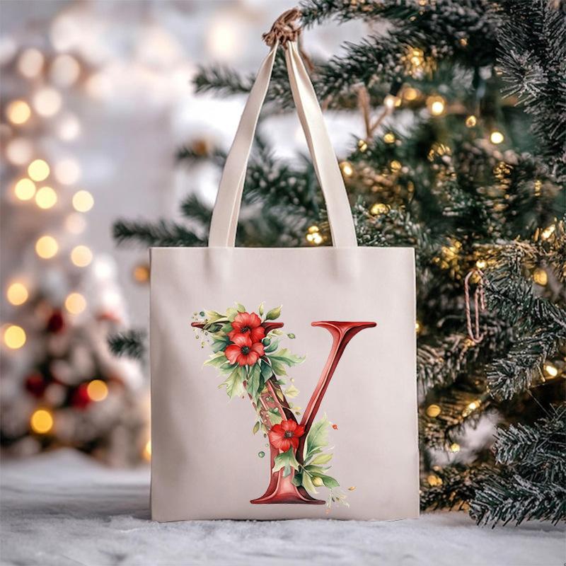 Christmas letter flower print niche trend tote bag shoulder bag