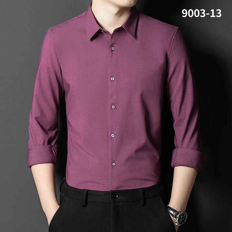 Bamboo Fiber solid color elastic long-sleeve shirts for men slim fit formal plain shirt england style white shirt office clothes