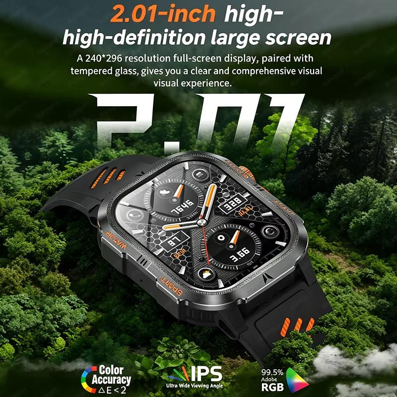 2026 New 1200mAh Rugged Military GPS Smart Watch Men 2.01" AMOLED Screen IP68 Waterproof Clock SOS Call Fitness Flashlight Smartwatch IOS Gift