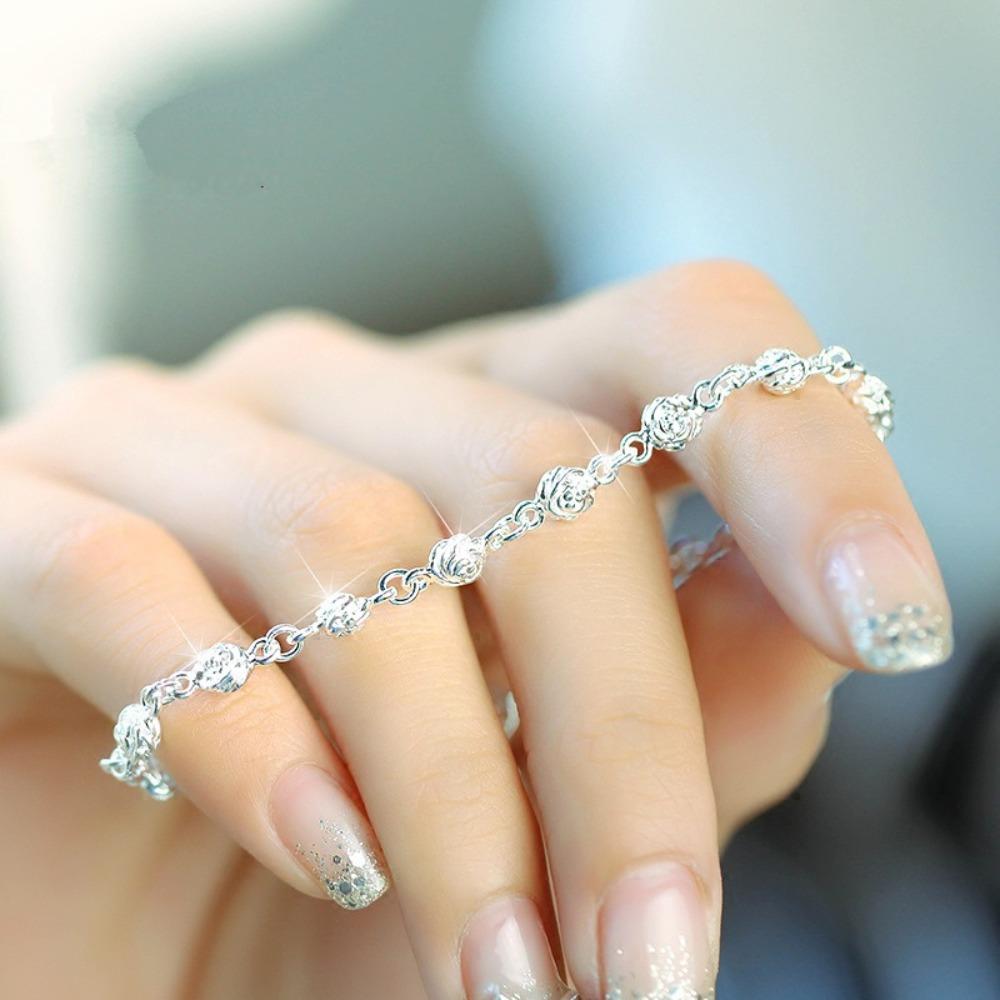 

Silver Bracelet for Women Rose Flower Jewelry Elegant Sterling Silver Chain Gift for Her