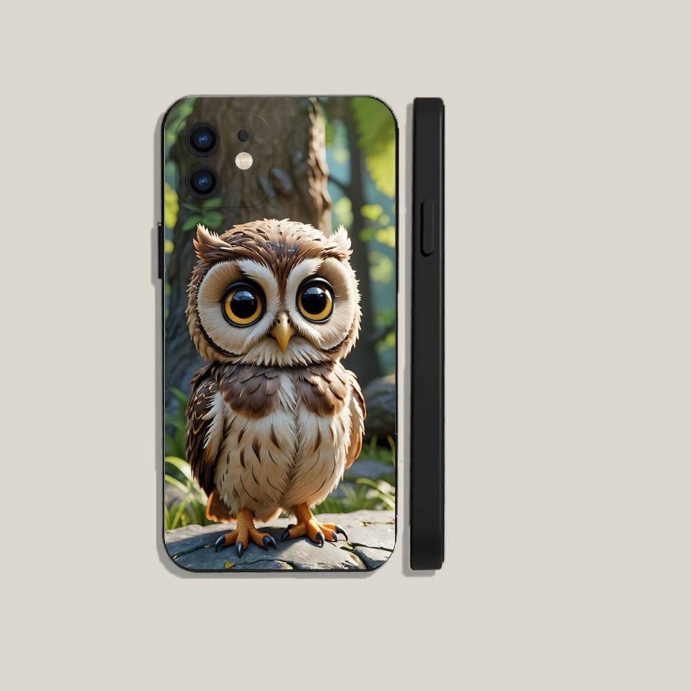 Cute Owl Phone Case For iPhone 6,17,16,15,14,13,12,11 Plus,Pro Max,XS,X,XR,SE,Mini,8,7,Soft Silicone Black Cover