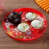Ru Han Red Chinese Style Round Plastic Serving Tray