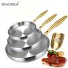 3PCS 316 Stainless Steel Gold Handle Frying Pan 2MM Thick Wok Pan 5 Ply Steel Food Grade Safety Non-Stick Pans Multiple Sizes