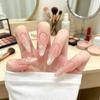 Elegant Long Wedding Nails: Light Luxury Press-Ons with Pearl Flowers for a Fairer Look. Perfect for Autumn Travel Makeup. Removable Nail Art.