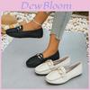 Stylish Korean Design Women's Slip-on Loafers With Round Toe And Metal Chain Detail For Trendy Casual Wear