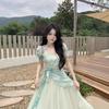 2026 Elegant French Gradient Print Two-Piece Mesh Dress
