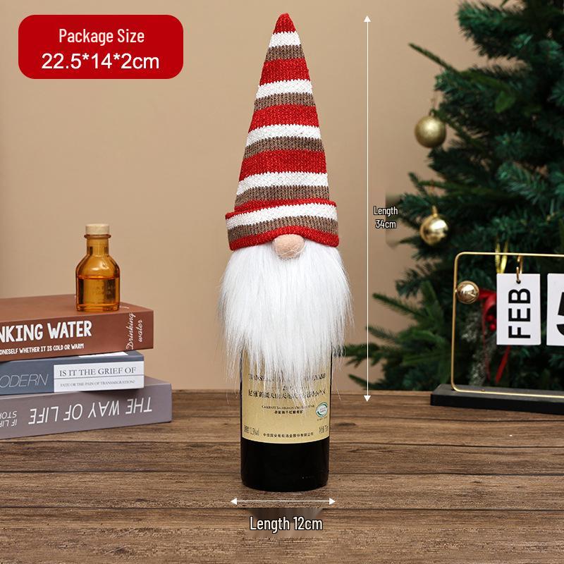 Qiaoding Gestrickte Weihnachten Gesichtslos Puppe Weinflaschenhut & Hülle