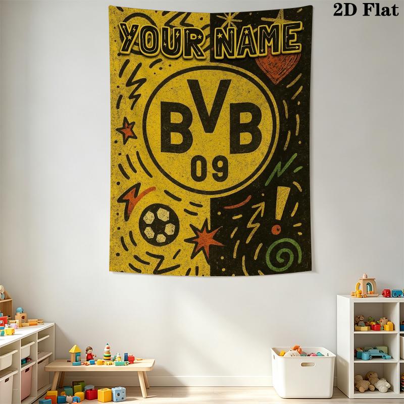 Custom Name Borussia Dortmund Wall Tapestry Aesthetic Wall Hanging Printed Fabric Blanket Decorative Tapestries for Bedroom Living Room Home Decor