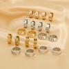 Gold Color Rectangle Shape Hoop Earrings For Womne Inlaid Shell Pirece Stud Ear Accessory