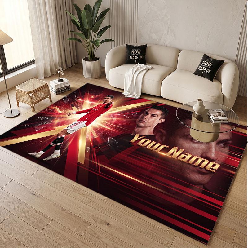 Custom Rug Cristiano Ronaldo Pattern Print Name Text Soft Non‑Slip Floor Carpet for Home Indoor Decoration
