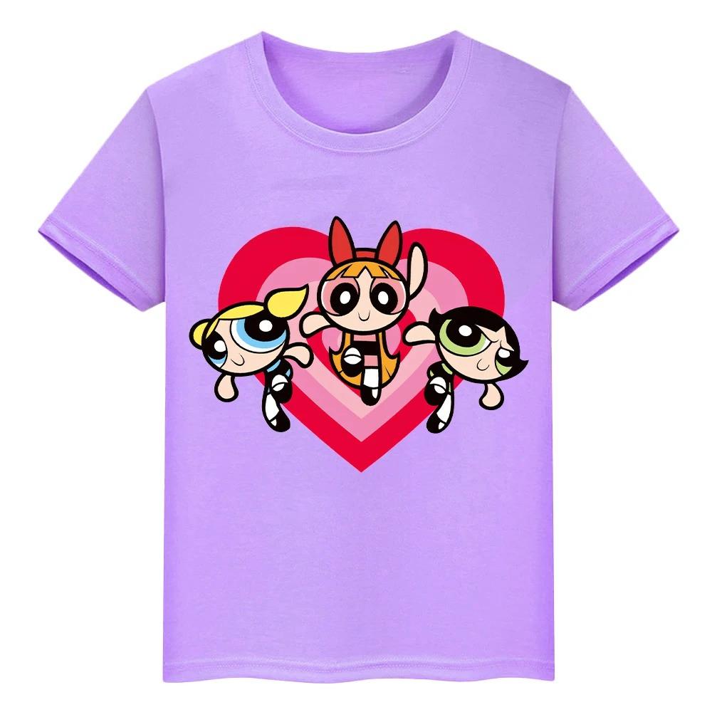 Children's version of Powerpuff Girls printed pure cute anime style summer casual short-sleeved T-shirt