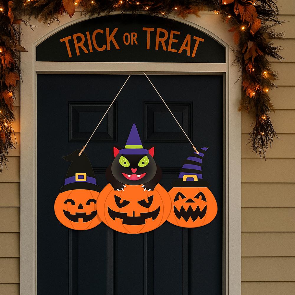 Pumpkin Shape Halloween Welcome Sign Wooden Pumpkin Porch Sign  Front Door Decor