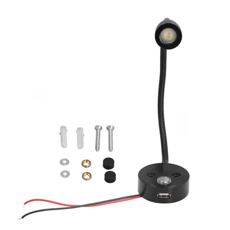 3W RV Interior Reading Lights Bedside Reading Lamp 10-30v Dimmable Adjustable Caravan Light for Car RV Boat Motorhome