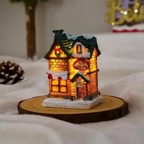 Glowing Christmas Cabin House with Led Lights Christmas Story Village Houses Festival Ornament Christmas Atmospheres Decor Props