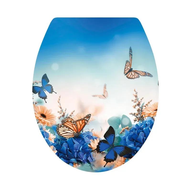 Easy To Remove Toilet Sticker Flower Butterfly Toilet Stickers Waterproof Pvc Decals for Bathroom Decoration Butterflies Theme