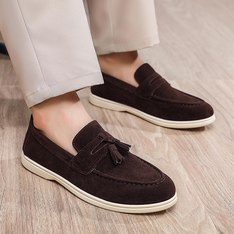 New Men's Casual Slip-On Shoes Soft Bottom One-Touch Lazy Shoes Easy Wear Round Toe Artificial Leather Non-Slip Sole