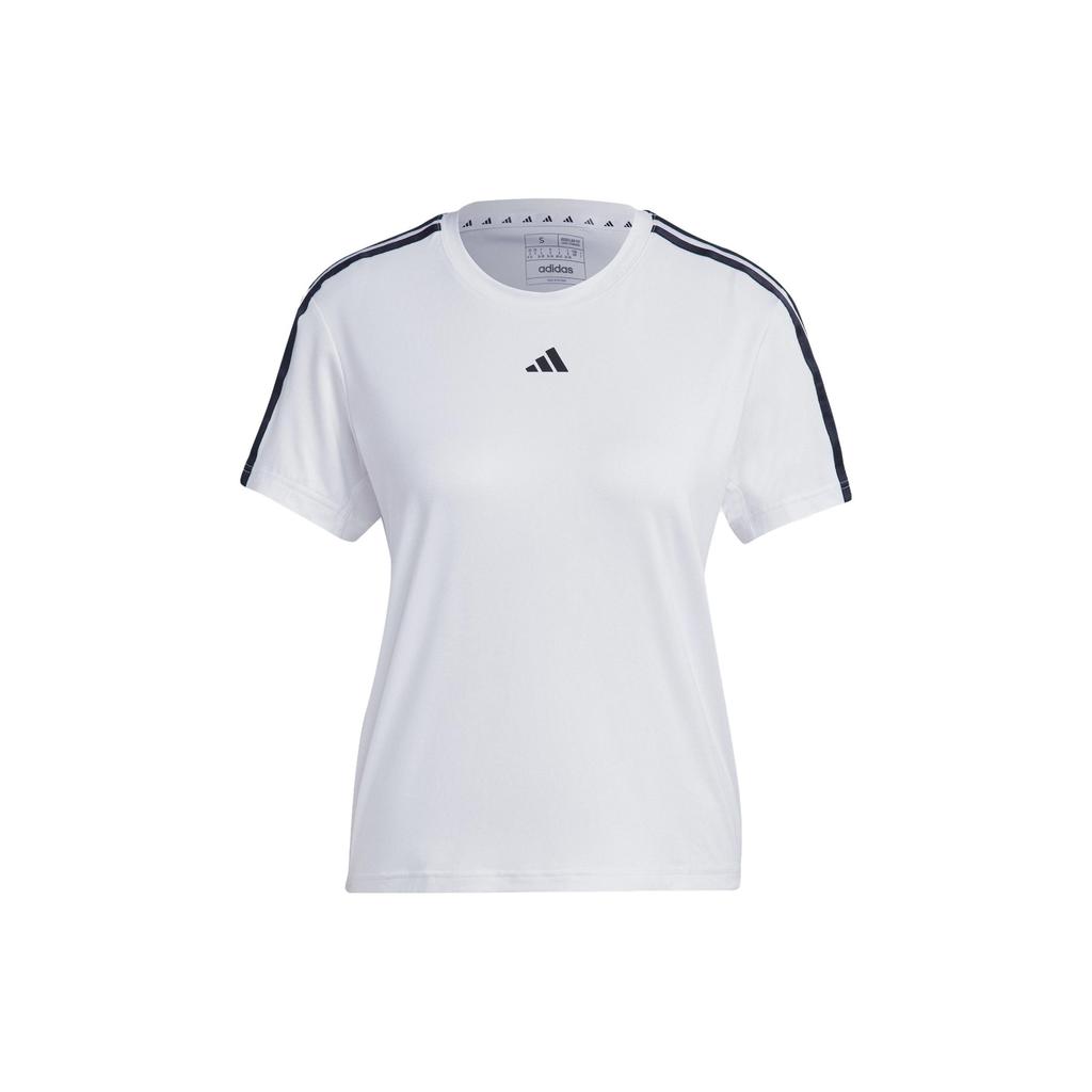 Adidas Contrast Logo Print Stripe Shoulder Crew Neck T-Shirt Women Tops White IC5040