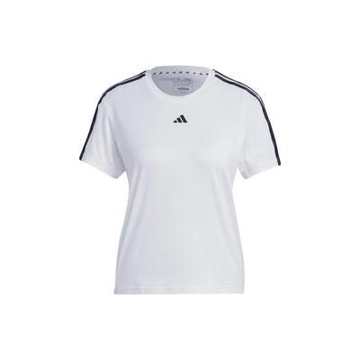 Contrast Logo Print Stripe Shoulder Crew Neck T-Shirt Women Tops White IC5040