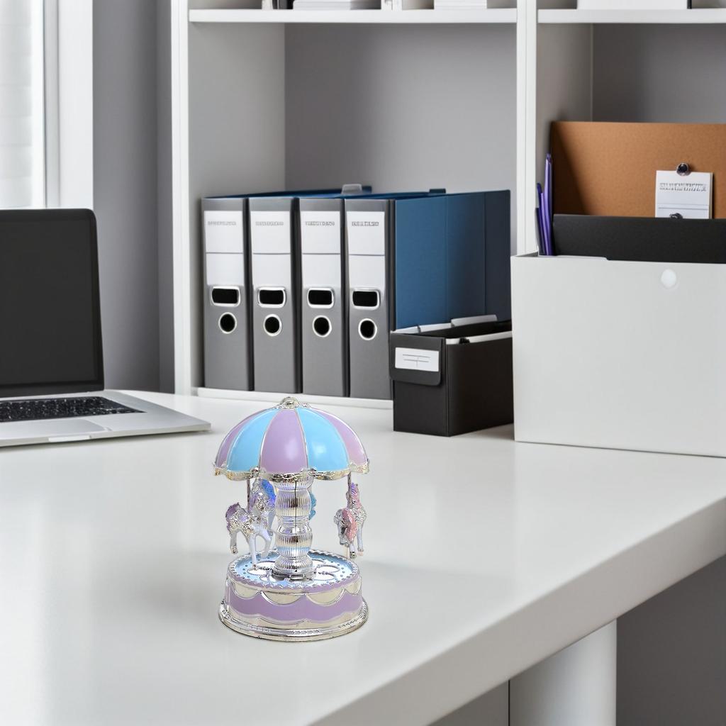 Carousel Music Box Rotate LED Light Luminous Purple Romantic Home Decoration Anniversary Birthday Wedding Gift