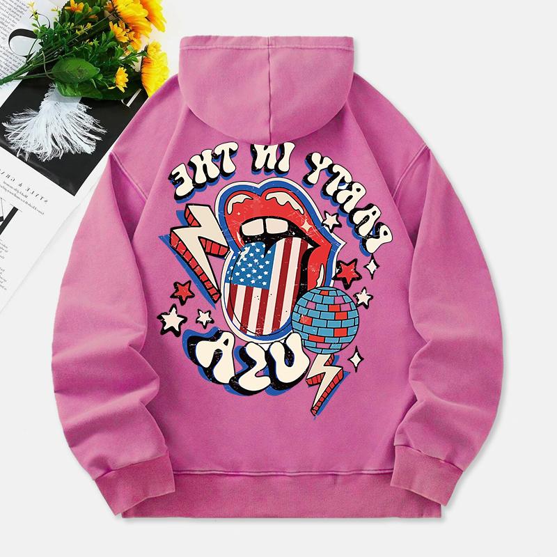 

Вечеринка в США Выстиранное худи Женское с принтами американского флага Хлопковая одежда Теплый карман Оверсайз Зимнее Женское M
