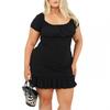 Womens/Ladies Square Neck Plus Short-Sleeved Mini Dress