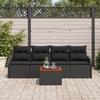 Ensemble de 5 Pièces Canapé de Jardin avec Coussins Noir Poly Rattan Acacia, Canapé de Jardin 2 Places avec Rangement &amp; 3356056