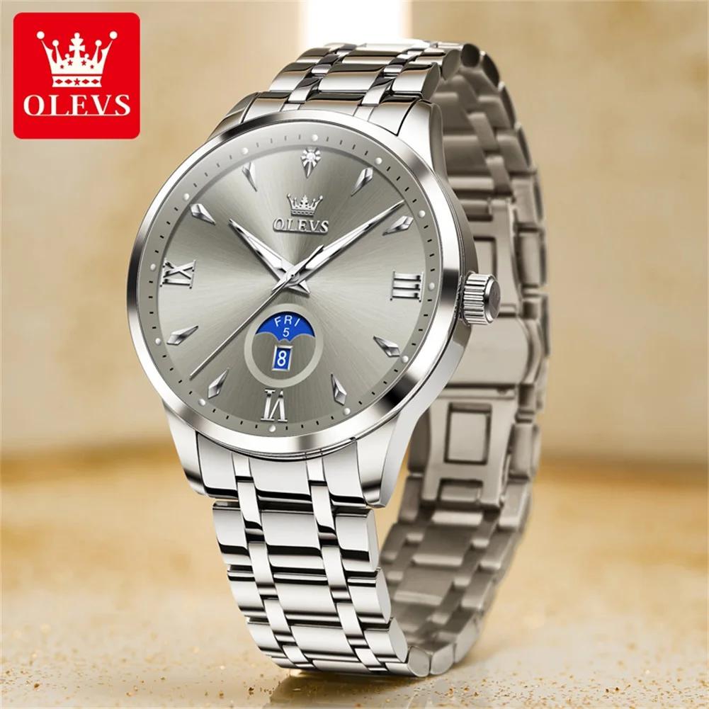 Classic Minimalist Dial Men's Watches Waterproof Week Calendar Genuine Quartz Wristwatch Stainless Steel Strap Watch